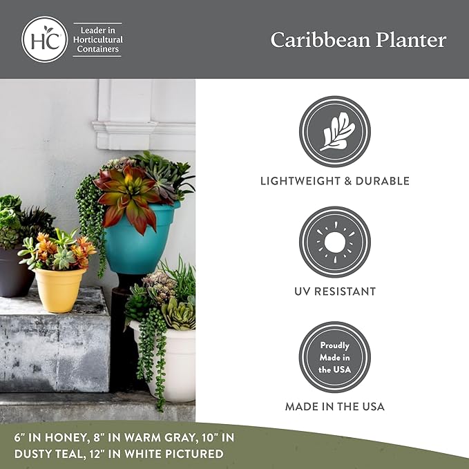 The HC Companies 14 Inch Caribbean Planter Pots with Drainage & Plug, Rolled Rim Plastic Planters for Indoor & Outdoor Plants, 2-Pack Decorative Flower Pots for Garden, Office & Home Decor, Warm Gray