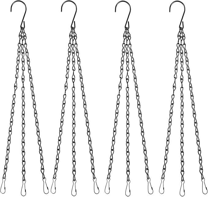 4PCS Black Metal Hanging Chains 3 Point Holder Anti-Rust Paint Black Chain for Bird Feeders, Planters, Lanterns, Billboard, Wind Chimes, Flower Pot Garden Outdoor Use