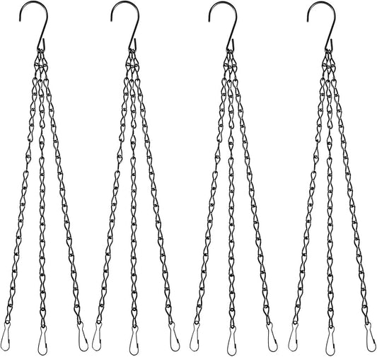 4PCS Black Metal Hanging Chains 3 Point Holder Anti-Rust Paint Black Chain for Bird Feeders, Planters, Lanterns, Billboard, Wind Chimes, Flower Pot Garden Outdoor Use