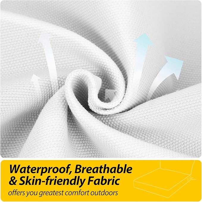 AAAAAcessories Outdoor Seat Cushions for Chairs, Fade-Resistant, Waterproof Patio Furniture Replacement Cushions, 25.5" x 25.5" x 5" + 25.5" x 13.5", Set of 4, Creamy White