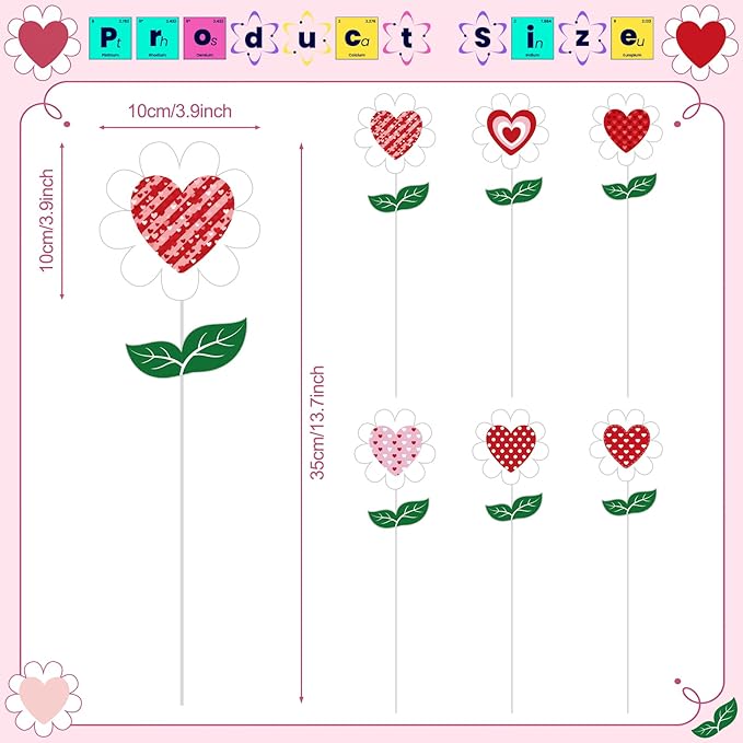 BreezeHug 6 Pcs Valentine's Day Heart Shaped Flower Planter Stakes Outdoor Garden Stakes Sign Valentine Flower Stick Pink Red Decorative for Yard Patio Lawn Decor(Mixed Colors)