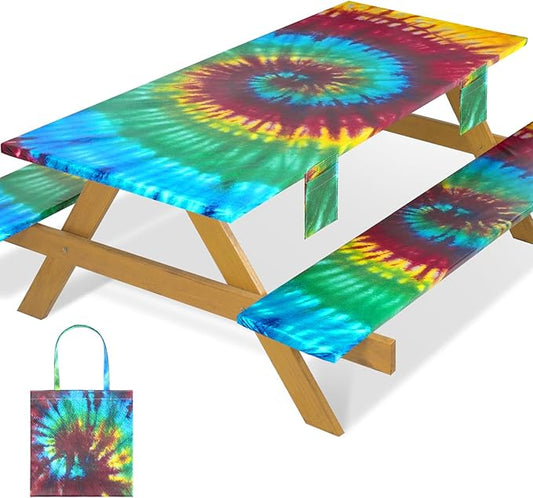 Fitted Waterproof Picnic Table Cover with Bench Covers Elastic 72×30In 3 Piece Camping Table Cloth for 6Ft Rectangle Tables Outdoor Camper Gifts Supplies Patio Rv Traveling Hiking Must Haves