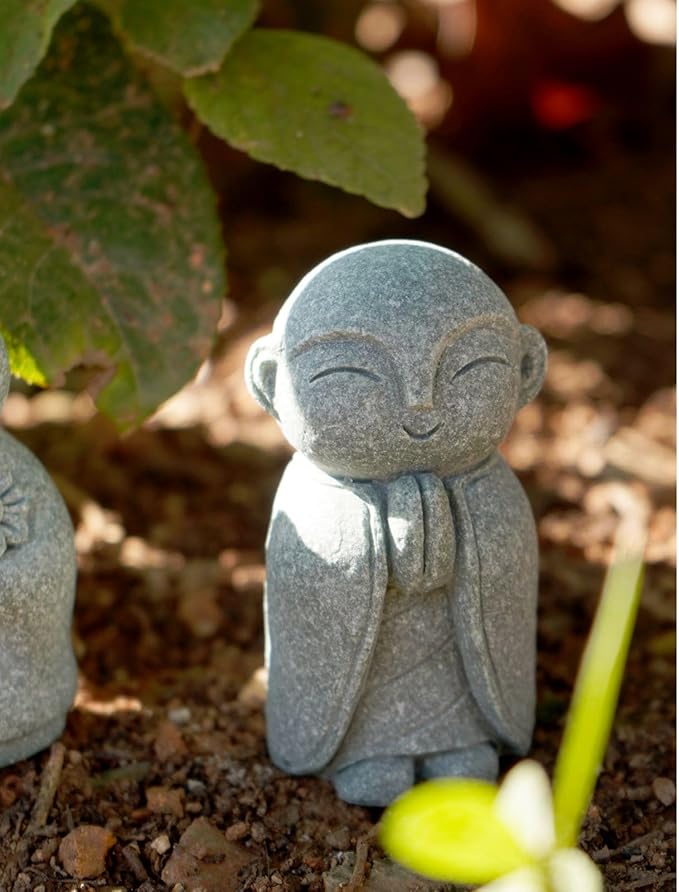 OwMell Japanese Jizo Monk Statue, Buddha Jizo Figurine Memorial Aquarium Statue Ornament - Namaste