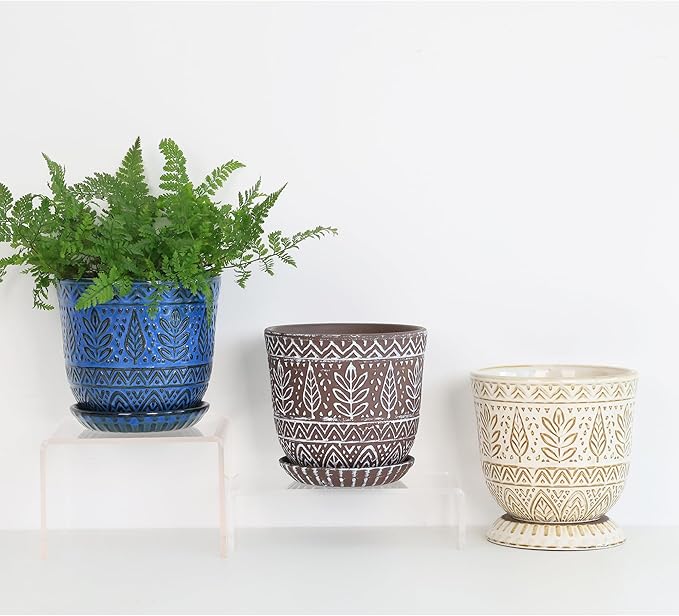 Gepege 6 Inch Ceramic Planter, White Plant Pot with Drainage Holes and Saucers for Indoor Plants, Birthday for Women Mom