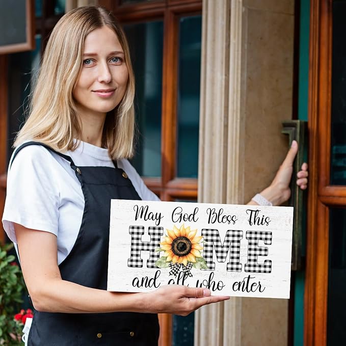 Christian Gifts Wood Hanging Sign for House Home, God Bless This Home, Religious Wall Decor for Farmhouse