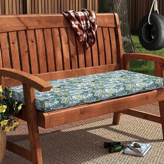 Magpie Fabrics Patio Bench Cushion Cover 42x18x3 Inch, NO Insert! Water Resistant UV Protection Outdoor Swing Loveseat Replacement Cover with Zipper, (Botanical Blue Green)
