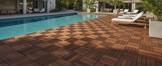 Acacia Wood Flooring Interlocking Deck Tiles for Patio Decor 9 Pcs 12 Slats VR Brown - Waterproof Indoor & Outdoor Decor - Balcony Garden Decking Tile (12.2 * 12.2 * 0.7 inches)