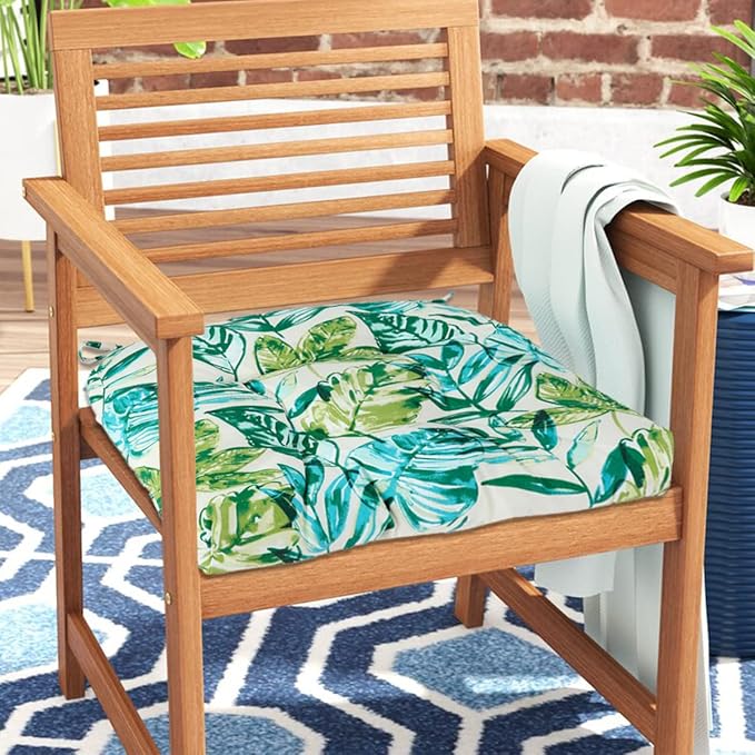 FUNHOME Outdoor Chair Cushions 19 x19 Inch,Water Resistant Tufted Seat Cushions 19",Reversible,Weather Resistant,Rounded Back Wicker Chair Cushion for Patio Garden Furniture(Palm Leaf)