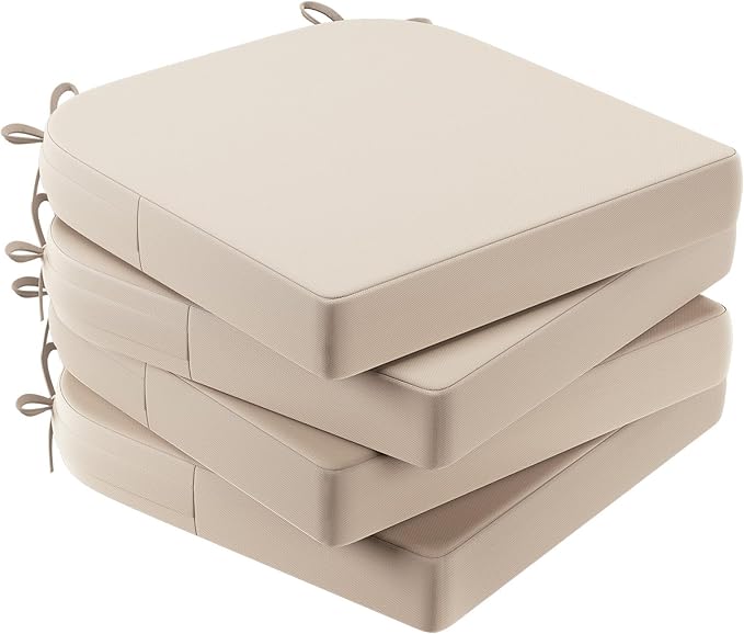AAAAAcessories Outdoor Seat Cushions for Chairs, Waterproof, Fade-Resistant Patio Furniture Replacement Cushions, 17" x 16" x 2", Set of 4, Sandstone Beige