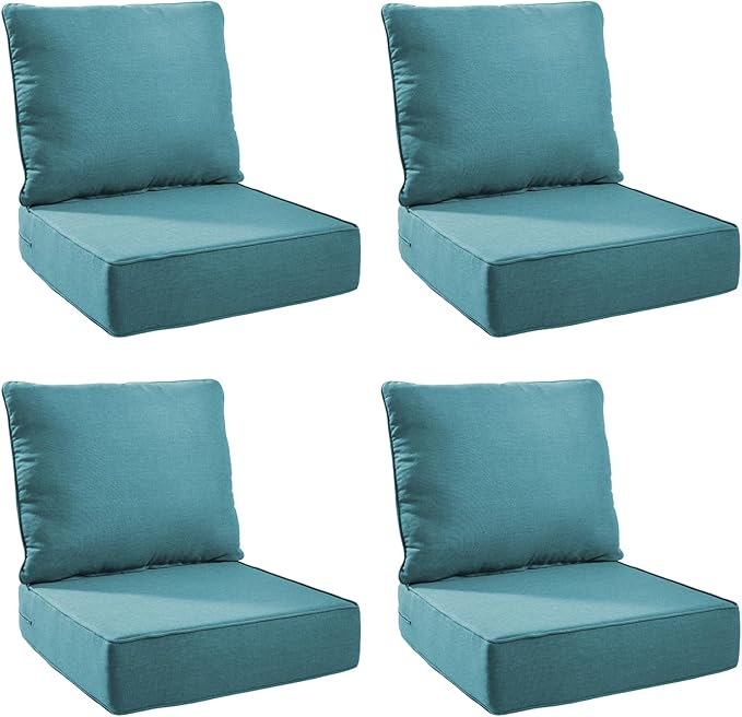 Outdoor Cushion Set for Furniture Patio Furniture, UV Resistant, Water Resistant - 6 Inch Thick Foam Garden Cushions– 22x24 Inch Patio Seat Covers for Chair/Sofa/Couch | Peacock Green | 4-Pack |