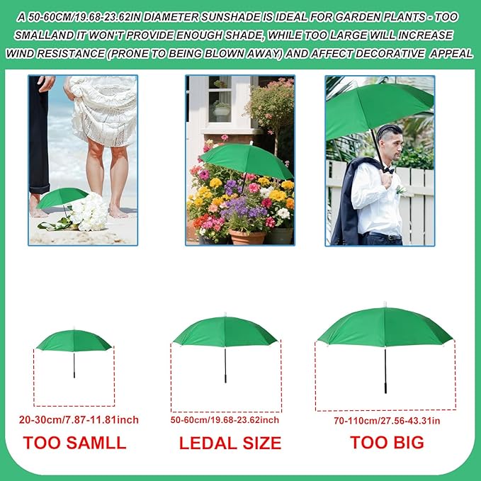 Adjustable Plant Shade Umbrella, Waterproof Garden Parasol with Iron Poles & H-Shaped Stake Outdoor Sun Cover for Potted Plants Vegetables Flowers (Green)