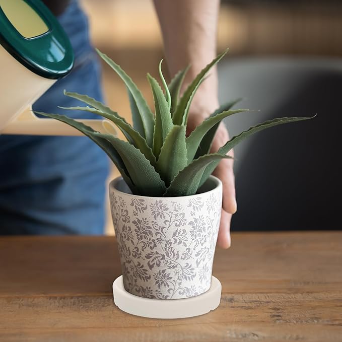 3 Pack Planter Saucers - Ceramic Plant Tray Flower Pot Drip Trays Round Apply to Outdoor/Garden (4/5/6inch, Gold)