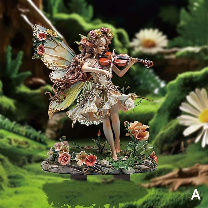 Bohemian Fairy Flower Pot Decor - Fairy Garden Accessories for Home or Garden (Violin Elf)