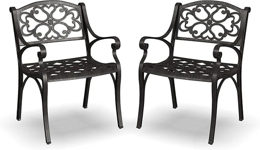 Homestyles Outdoor Cast Aluminum Chairs, 2-Pcs Set, Bronze (Set of 2) with Armrest, Patio Dining Chair Pair for Balcony, Backyard, Deck, Garden