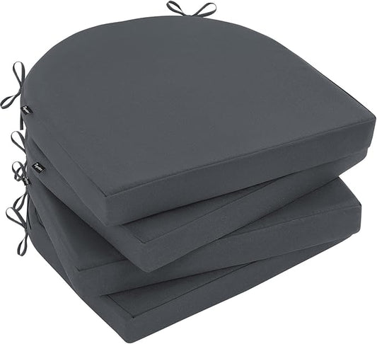 Topotdor Outdoor Chair Cushions Set of 4, 17"x16"x2" Waterproof Patio Chair Cushions for Outdoor Furniture, Round Corner Outdoor Seat Cushions Color Fastness Chair Pads with Ties, Dark Gray