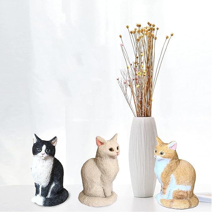 Outdoor Garden Decorations, Resin Statue of Cute Cat for Patio, Yard, Pathway, 6 Pieces (Black)
