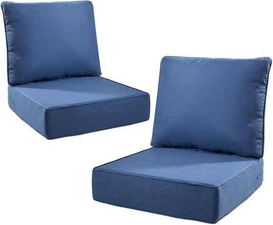 6" Thick Outdoor Cushions 22x24x6, 2-Set Deep Seat Patio Cushions with Removable Cover, Waterproof & Fade Resistant Replacement for Wicker Chair, Loveseat, Sofa - Blue