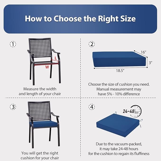 Outdoor Chair Cushions Set of 4, 18.5 x 16 Inch Patio Chair Cushions for Outdoor Furniture, Water Resistant, Non-Slip Ties(Royal Blue)
