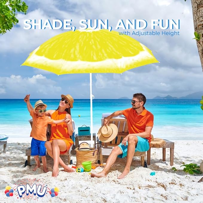 PMU 6.5 ft Beach Umbrella for Sand, Sun Shelter, Outdoor Sunshade Umbrellas for Patio Garden Beach Pool Backyard