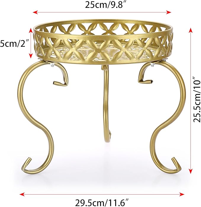 OwnMy Metal Round Plant Stand Indoor Outdoor Flower Pot Holder, Heavy Duty Iron Plant Stand Display Potted Rack for Home, Garden, Patio, Golden Color
