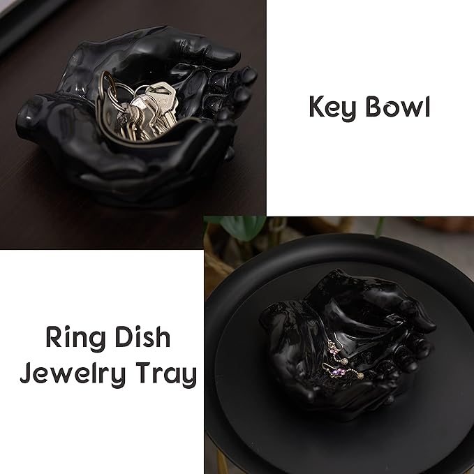 Hand Shaped Succulent Planter Pot - Crystal Display - Air Plant Holder - Giving Hands Sculpture Decor - Key Bowl Ring Dish - Candle Holder (Black)