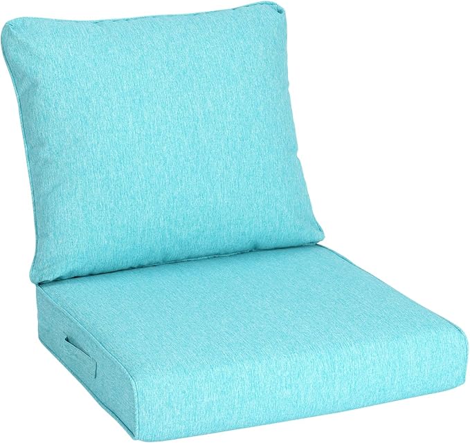 Aoodor 25" x 25" Patio Deep Seat Cushion Set, Water Resistant & Fade Resistant Outdoor Furniture Cushions with Adjustable Straps for Patio, Deck, Garden, Teal