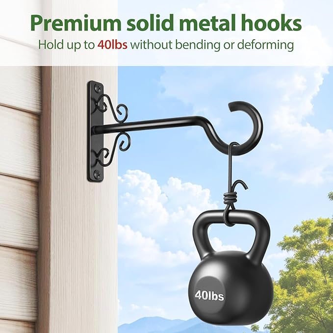 BOLITE Plant Hangers, 6 Inch Hanging Plant Brackets Outdoor or Indoor, Wall Hooks for Hanging Hummingbird Feeders, Bird Feeders, Planters, Lanterns, Wind Chimes, 2 Pack, Black, Gifts for Women Men