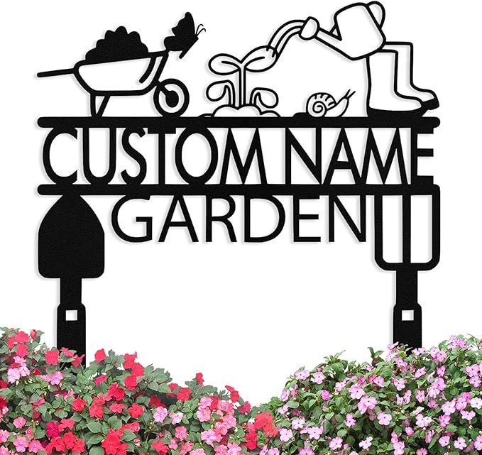Custom Metal Garden Sign with Stake, Personalized Garden Tool Signs for Outside, Customized Garden Name Signs for Yard Lawn Outdoor Decor Gardening Gifts for Moms Grandmas Gardeners