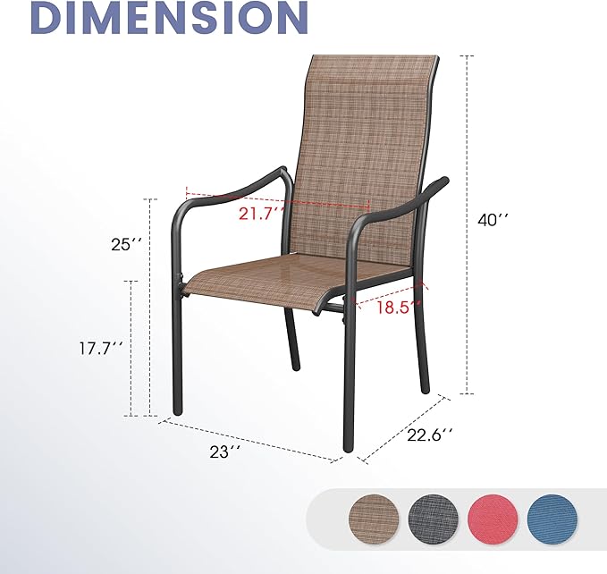 VICLLAX Patio Stackable Dining Chairs Set of 4, Outdoor Sling Chairs with Breathable Fabric and High Back for Balcony Porch Backyard, Brown