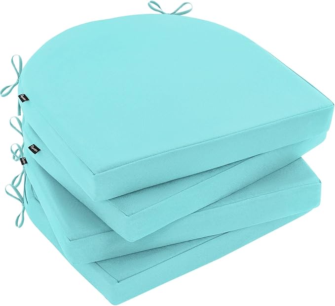 Topotdor Outdoor Chair Cushions Set of 4, 19"x19"x3" Waterproof Patio Chair Cushions for Outdoor Furniture, Round Corner Outdoor Seat Cushions Color Fastness Chair Pads with Ties, Teal