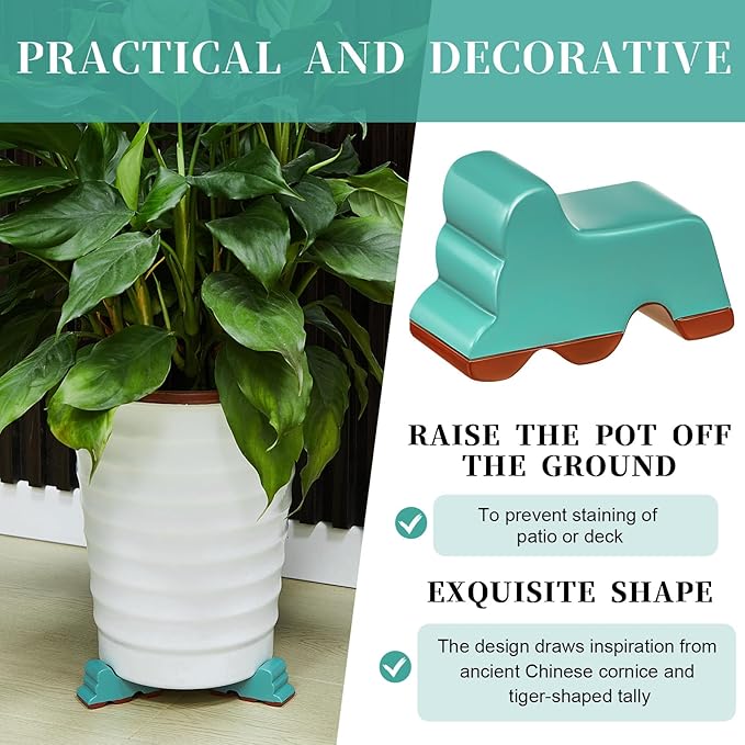 Kigeli 6 Pcs Resin Garden Pot Feet for Outdoor Planters 3 Inch Long 1.5 Inch Tall Flower Handmade Elevator Plant Feet Frost Proof Lifter for 14-20 in Pot(Blue,Classic)