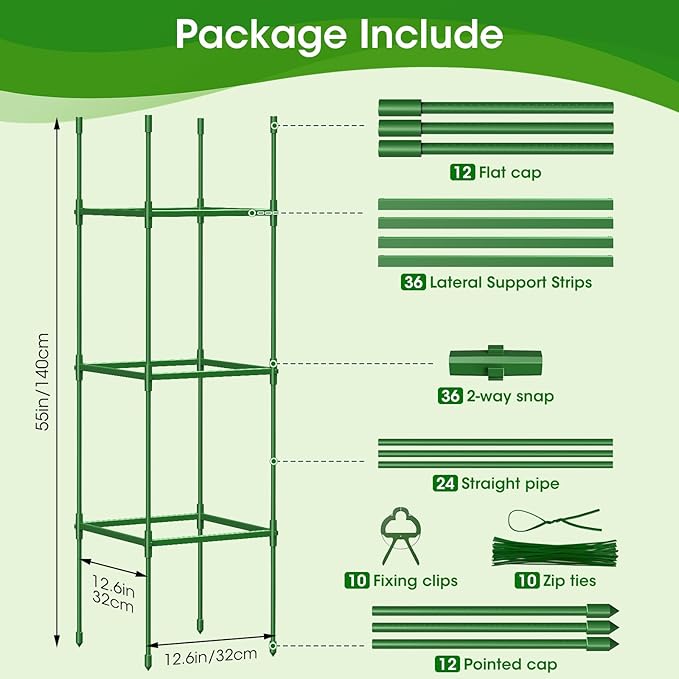3 Pack Tomato Cages for Garden, Up to 55Inch Square Tomato Plant Cage, Upgraded Hexagon Connector, Heavy Duty Adjustable Tomato Stake Support for Garden Climbing Vegetables Flowers Fruits