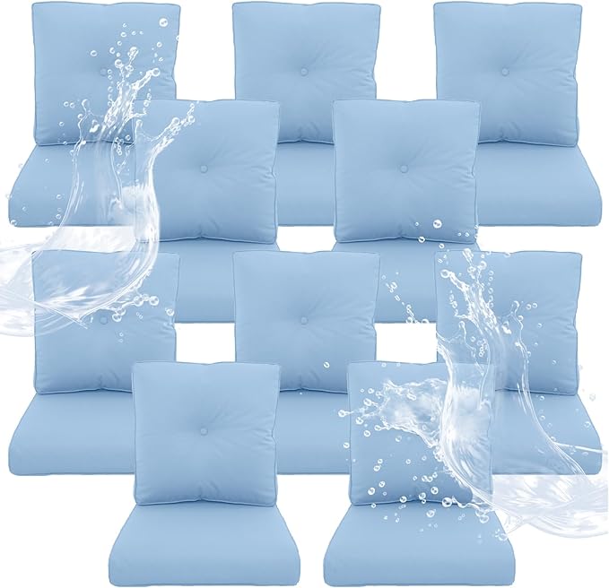 Outdoor Chair Cushions 10 Sets - 22*24" Patio Furniture Cushion with Removable Cover, 28D High Density Sponge Filling Outdoor Patio Cushion for Chairs, Rocker, Sofa and Loveseat - Baby Blue