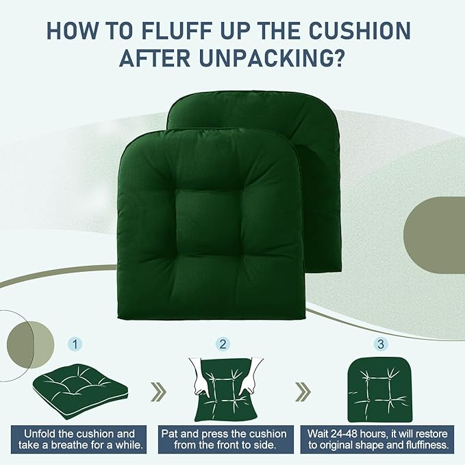 downluxe Outdoor Chair Cushions Set of 4 for Patio Furniture, Waterproof Tufted Overstuffed Patio Furniture Cushions, Thick Outdoor Seat Cushion, 19" X 19" X 5", Forest Green