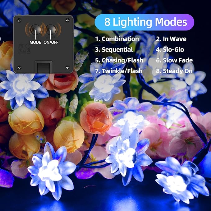 ITICdecor Solar Flower String Lights Outdoor Waterproof 50 LED Upgraded Flower Fairy Light for Garden Fence Patio Yard Christmas Tree Lawn Party (Blue)