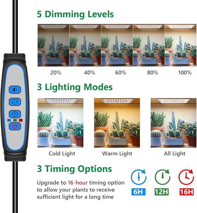 Grow Light, Full Spectrum Under Cabinet Plant Lights for Indoor Growing Seedling 3 Panels, Large Area Illumination 414 LEDs Lightweight Grow Lamp with UL Adaptor 16 Hour Timer