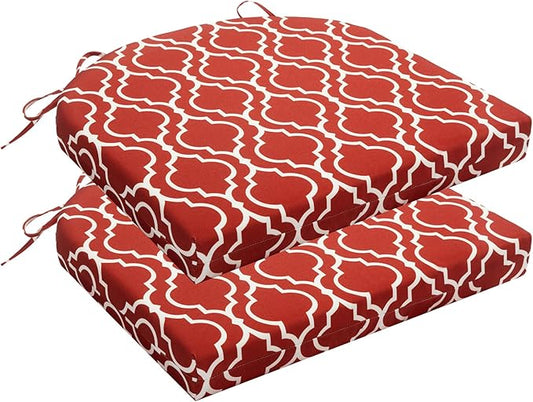 HARBOREST Outdoor Chair Cushions Set of 2, Water Resistant Patio Chair Cushions with Ties, Outdoor Seat Cushions for Patio Furniture, 17"x16"x2", Wine Red Geometry