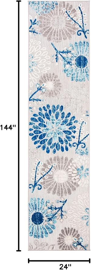 SAFAVIEH Washable Rug Outdoor Cabana Collection - 2' x 12' Runner, Grey & Blue, Non-Shedding & Easy to Clean, Ideal for Patio, Backyard, Mudroom (CBN832F)