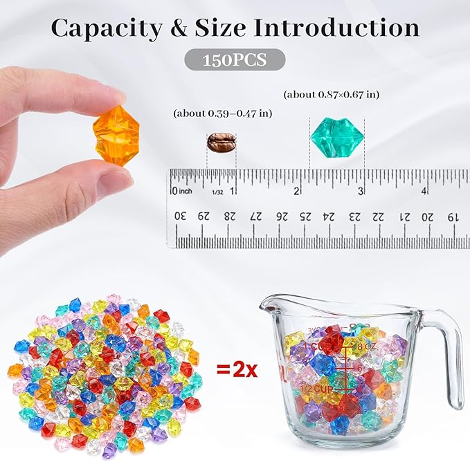 DomeStar 150PCS Multicolored Acrylic Fake Gems, Crushed Ice Rocks Pirate Treasure Jewels Vase Fillers, Table Scatter, Sensory Bin Filler, Photo Props, Valentine's Day Decorations, Pirate Party Favors