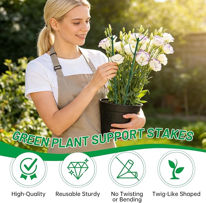10 Pack Stackable Monstera Plant Support Stakes with 2 Rolls Velcro Ties & 20 Clips, Adjustable Plant Stakes for Indoor Plants, Plant Sticks Support Tall Pothos Climbing