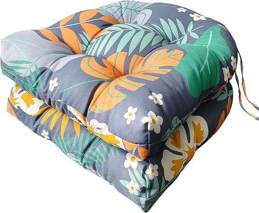 Outdoor Chair Cushions 2 Pack, Water Repellent Seat Cushion, Floral Wicker Chair Cushions for Patio Furniture, Garden Rocking Chairs, Dining Chair, 19"x19"x3.9"
