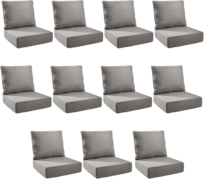 Outdoor Cushion Set for Furniture Patio Furniture, UV Resistant, Water Resistant - 6 Inch Thick Foam Garden Cushions – 22x24 Inch Patio Seat Covers for Chair/Sofa/Couch | Grey | 11-Pack |