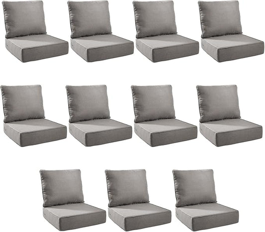 Outdoor Cushion Set for Furniture Patio Furniture, UV Resistant, Water Resistant - 6 Inch Thick Foam Garden Cushions – 22x24 Inch Patio Seat Covers for Chair/Sofa/Couch | Grey | 11-Pack |