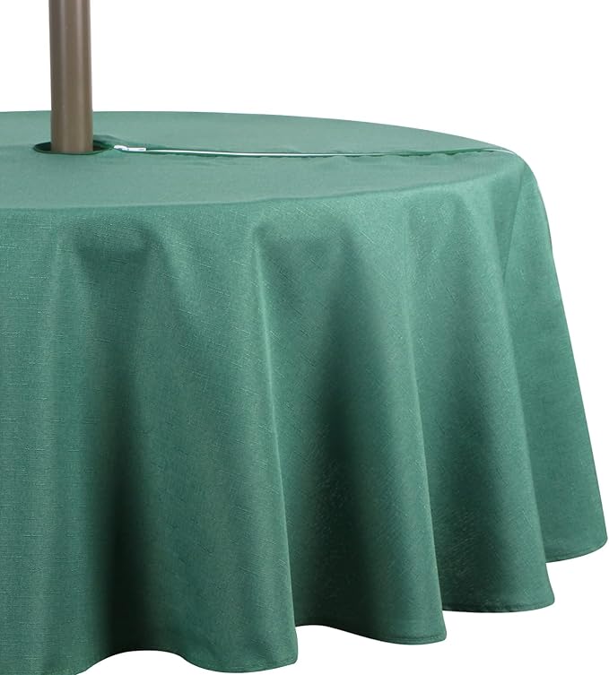 Outdoor Tablecloth Wrinkle-Free Stain Resistant Waterproof Polyester Fabric Table Cover with Zipper Umbrella Hole for Picnic/Party/Dinner/Patio Garden(70inch Round,Zippered,Green)