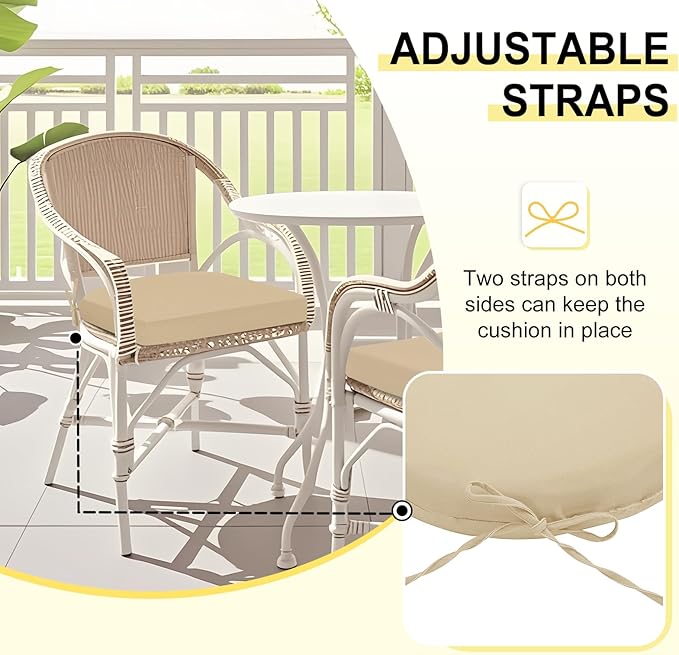 downluxe Outdoor Chair Cushions Set of 4 for Patio Furniture, Water-Resistant Patio Chair Cushions with Ties, High Density Foam Outdoor Seat Cushion, 17" X 16" X 2", Beige
