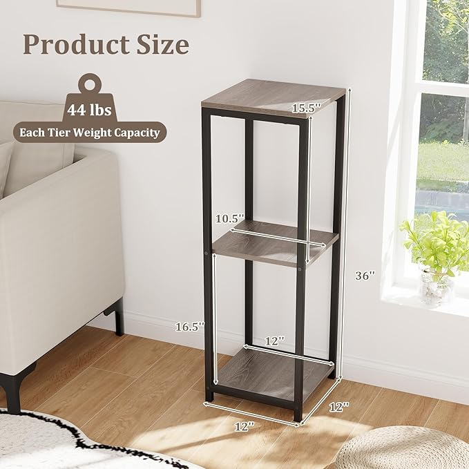 Giantex 3 Tier Tall Plant Stand Indoor, 36 Inch Corner Plant Holder with Metal Frame, Modern Plant Shelf for Multiple Flower Pots, Square Plant Tables for Balcony, Living room, Garden, Tall Plant Stand