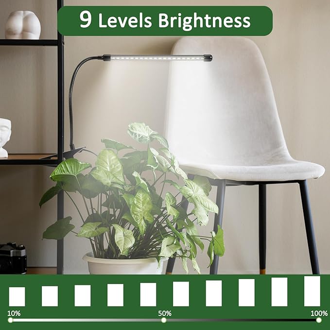 LED Grow Light for Indoor Plants, 20W 6000K Plant Lights for Seedings Succulents, Waterproof Grow Lamp with Timer Auto On/Off 3/9/12H, 9 Dimming