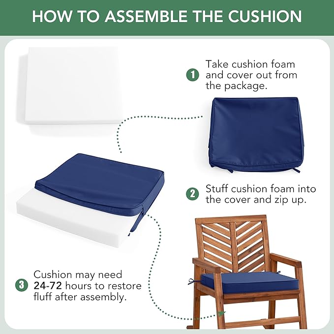 Outdoor Chair Cushions Set of 6: Waterproof & Fade Resistant Seat Cushion for Patio Furniture - 18.5 x 16 x 2 Inch Chair Pads with Ties and Hidden Zipper - Patio Chair Cushion Replacement, Navy