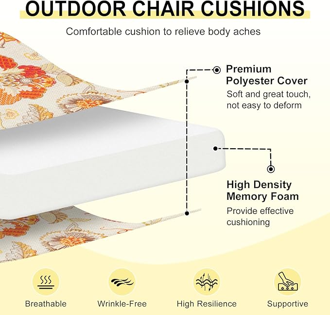 downluxe Outdoor Chair Cushions Set of 4 for Patio Furniture, Water-Resistant Patio Chair Cushions with Ties, High Density Foam Outdoor Seat Cushion, 17" X 16" X 2", Eva Floral