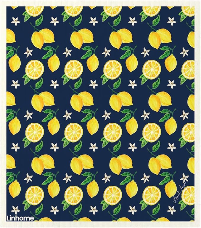 Lemon Collection Swedish Dishcloth, Reusable Paper Towel, Super Absorbent Cellulose Sponge, Kitchen Cleaning Cloth, Washable & Compostable (Lemon Zest - 4 Pack)